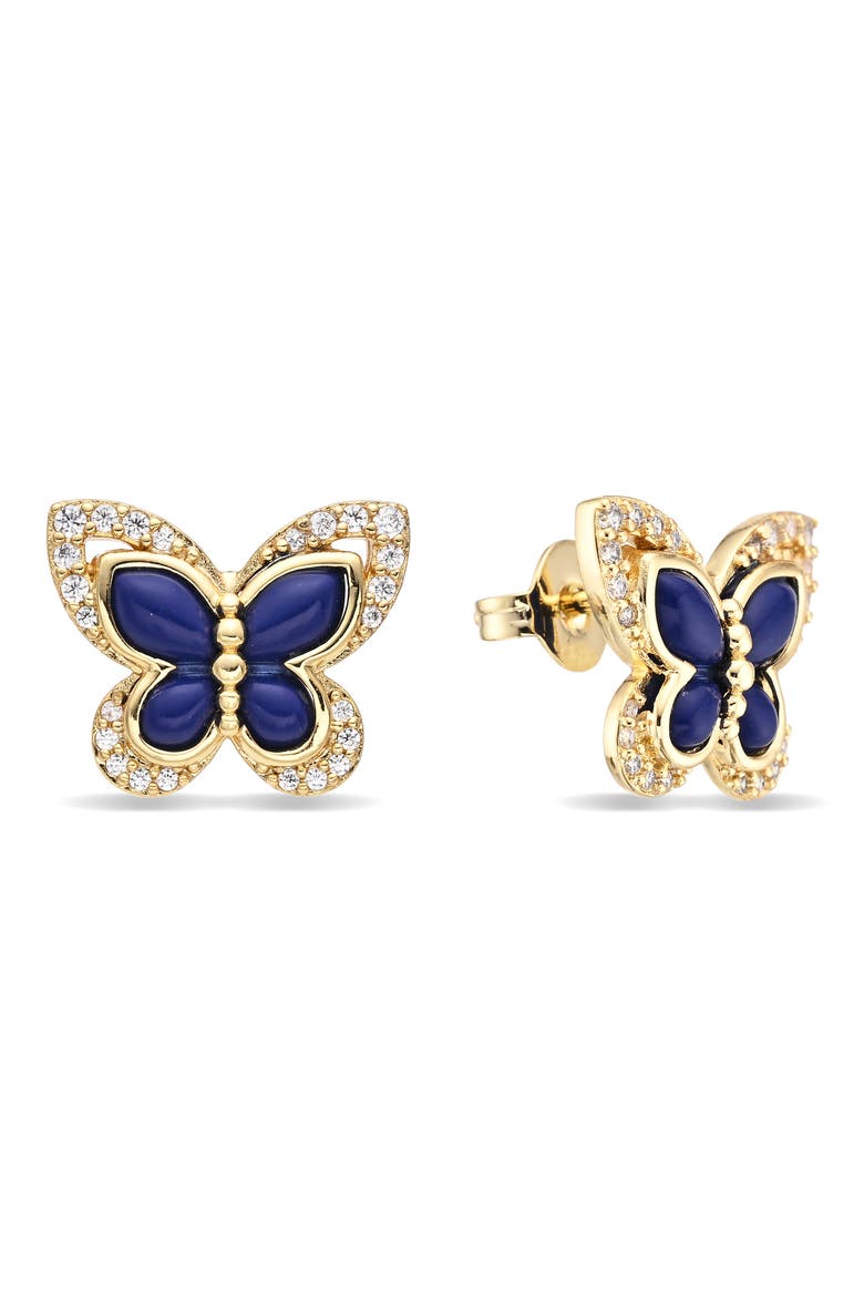 14k Gold Plated Butterfly Stud Earrings, Main, color, BLUE MISTY