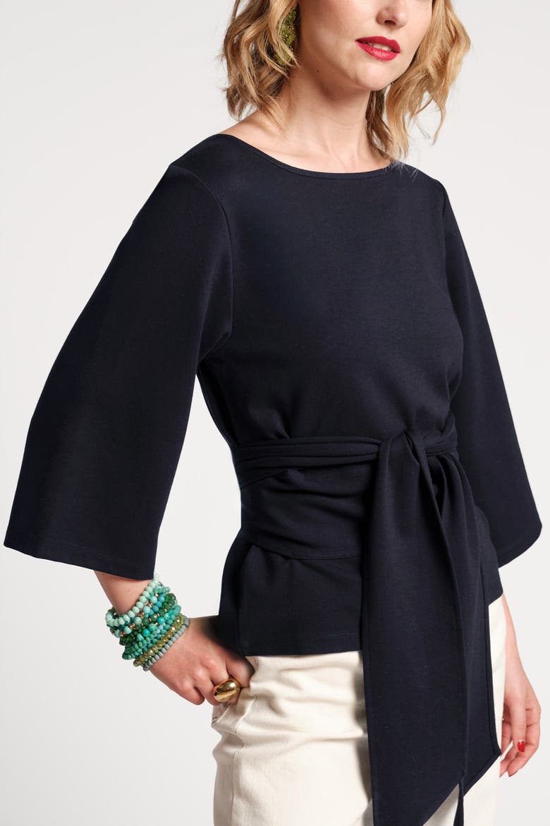 Whitney Wrap Top Solid Viscose Blend Viscose Blend, Alternate, color, Navy
