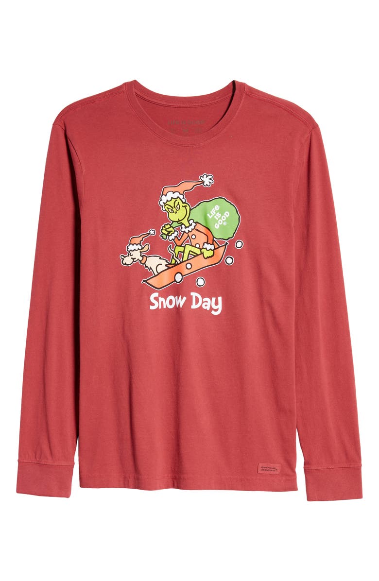 LIFE IS GOOD Men's Grinch & Max Snow Day Crewneck Cotton Graphic Tee, Main, color, 