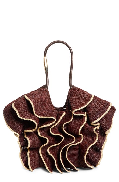 Medium Goldentime Ruffle Raffia Tote