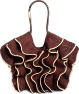 Zimmermann Medium Goldentime Ruffle Raffia Tote
