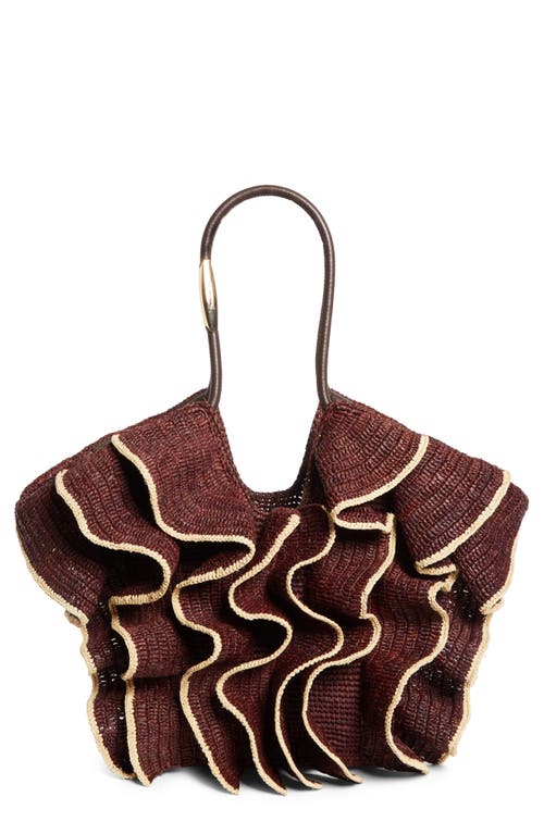 Zimmermann Medium Goldentime Ruffle Raffia Tote in Chocolate at Nordstrom