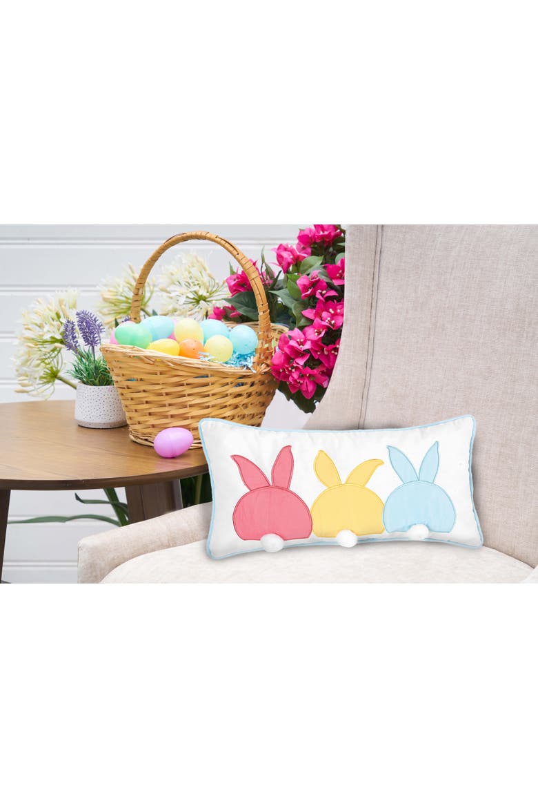 Easter Bunny Bum Trio Cotton Blend Mini Lumbar Accent Pillow 10" x 20", Alternate, color, White