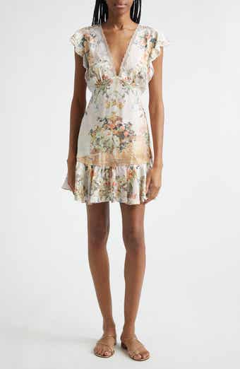 Floral Cap Sleeve Lace Trim Dress