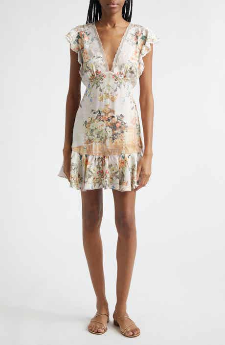 Floral Cap Sleeve Lace Trim Dress