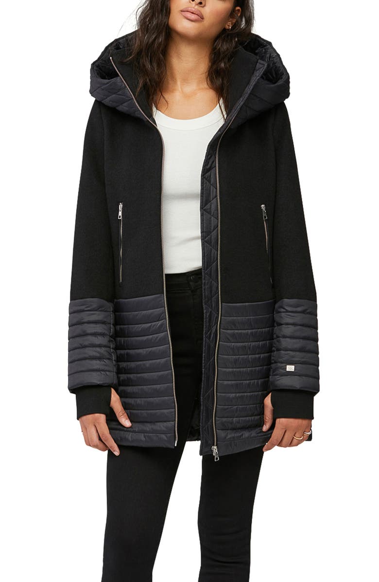 Soia & Kyo Mixed Media Hooded Coat, Alternate, color,