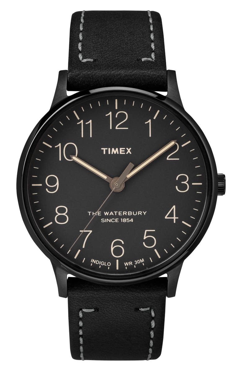 Timex<sup>®</sup> Waterbury Leather Strap Watch, 40mm, Main, color, 