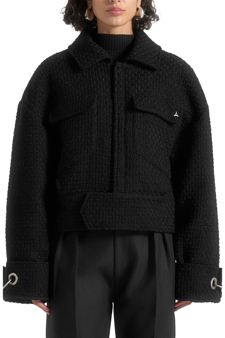 Naela Boxy Tweed Jacket With Cuff Detail, Alternate, color, Black