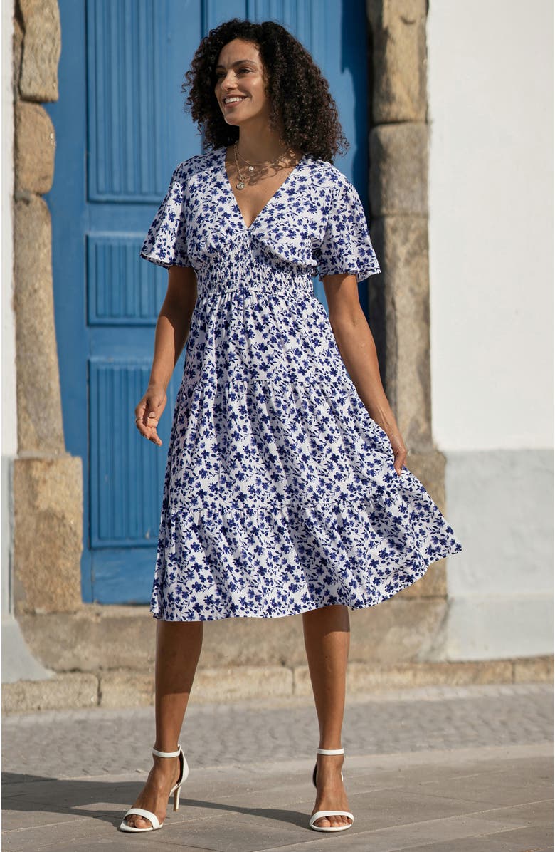 Yumi Floral Angel Sleeve Midi Dress, Alternate, color, White