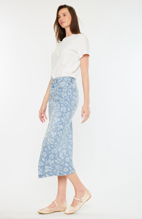 Kancan Hibiscus High Rise Midi Skirt In Blue