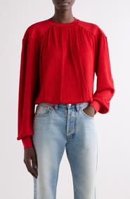 Isabel Marant Enza Metallic Gathered Long Sleeve Top