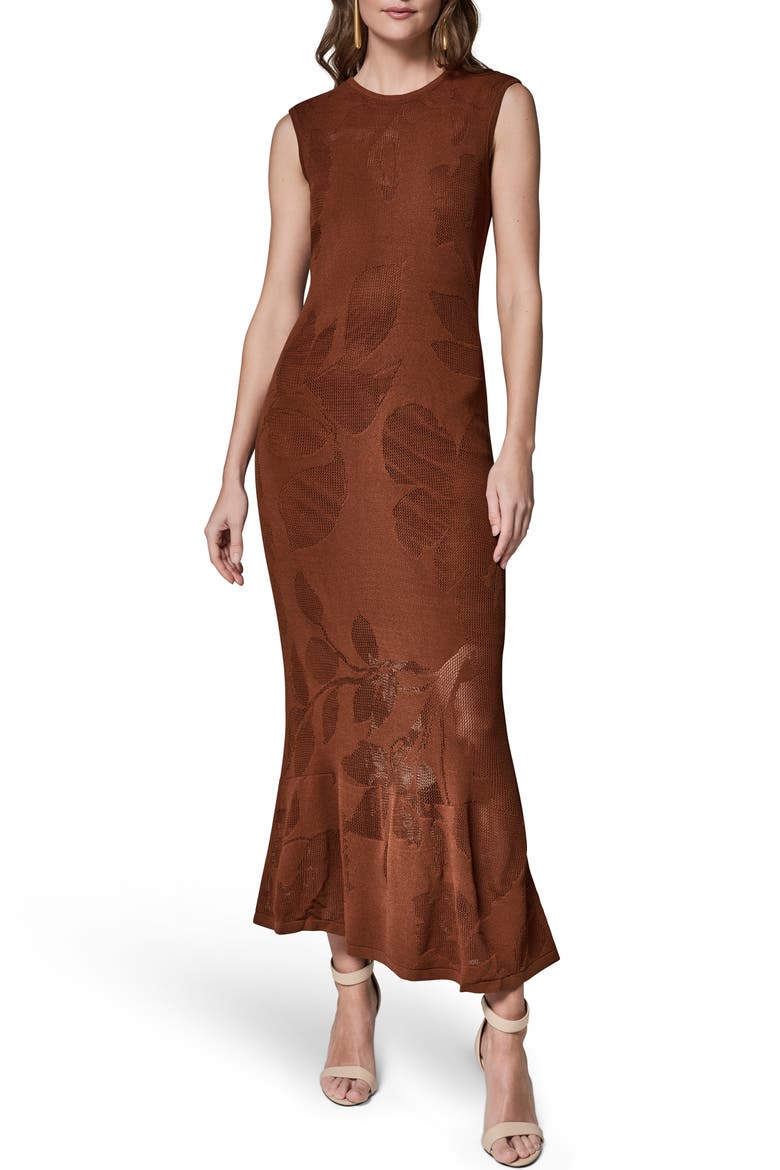Floral Jacquared Sleeveless Dress, Main, color, COGNAC