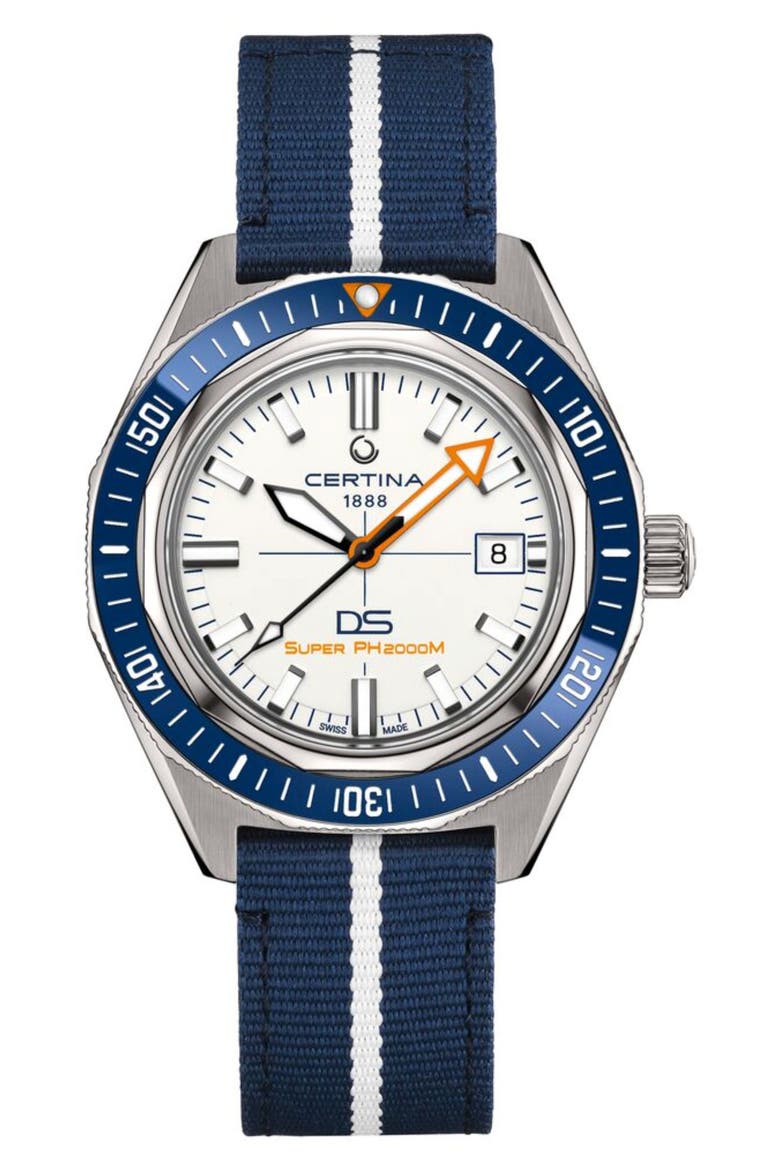 DS Super PH2000M Automatic Bracelet Watch, 43mm, Alternate, color, TITANIUM / WHITE DIAL