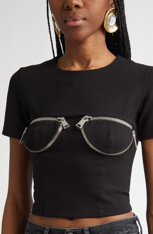 Shop Area Zipper Bustier Cup T-shirt In Black