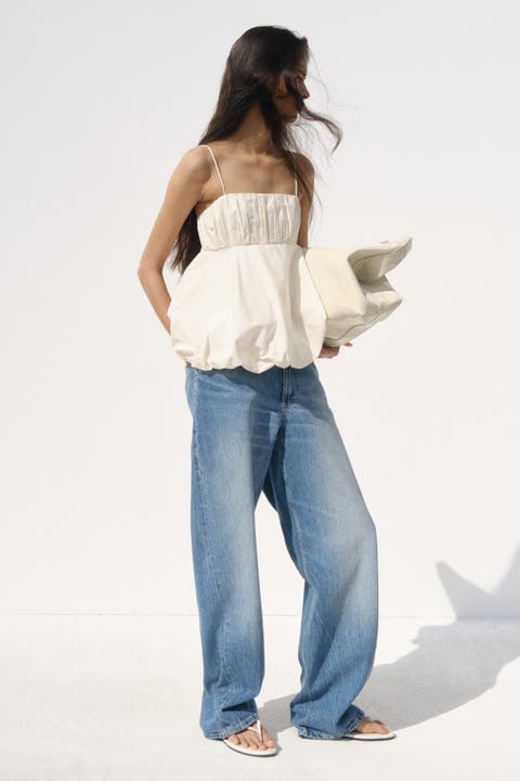 Asymmetric Bubble-hem Strappy Top