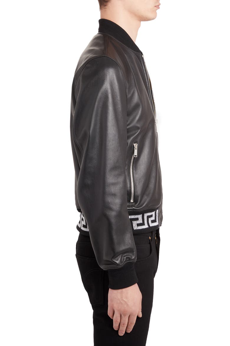 Leather Bomber Jacket, Alternate, color, BLACK