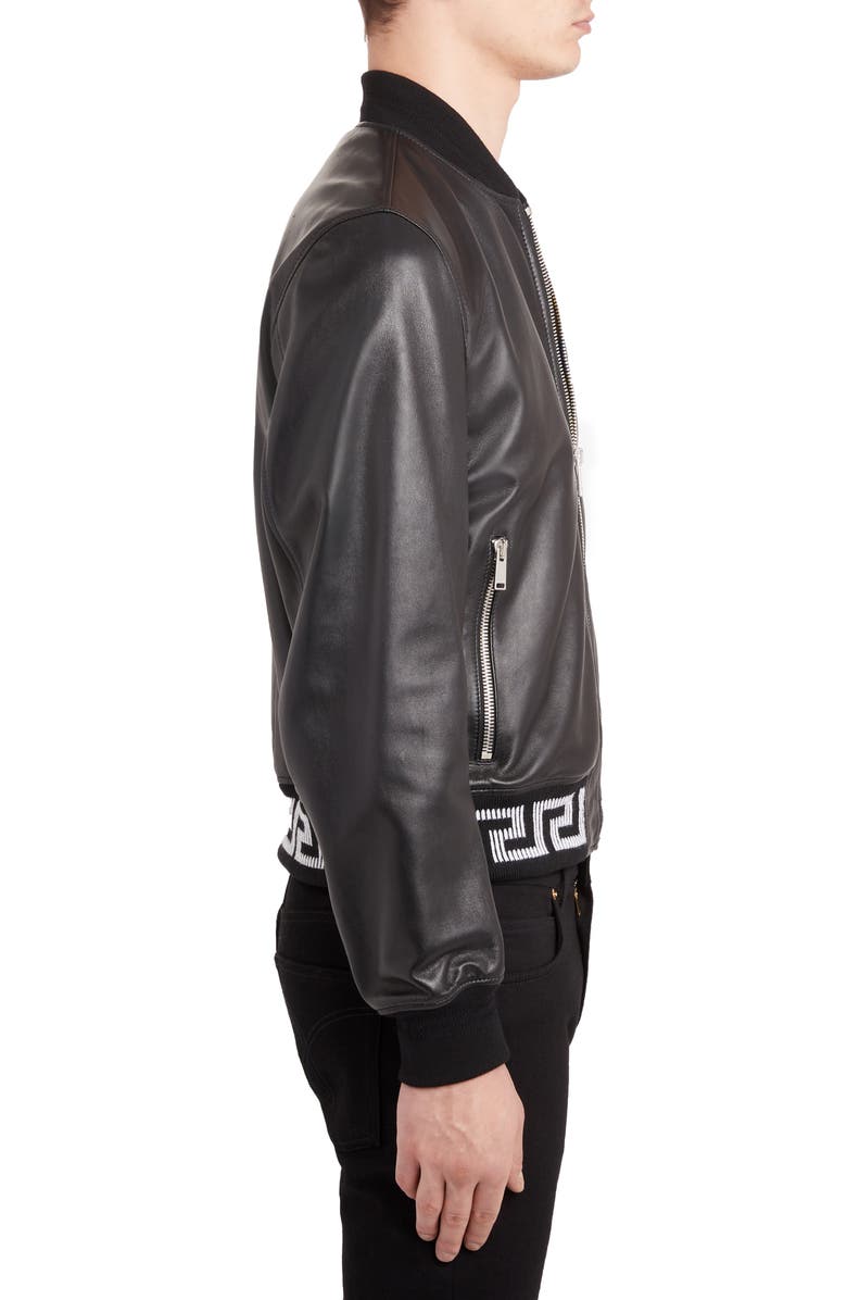 Versace Leather Bomber Jacket, Alternate, color, 