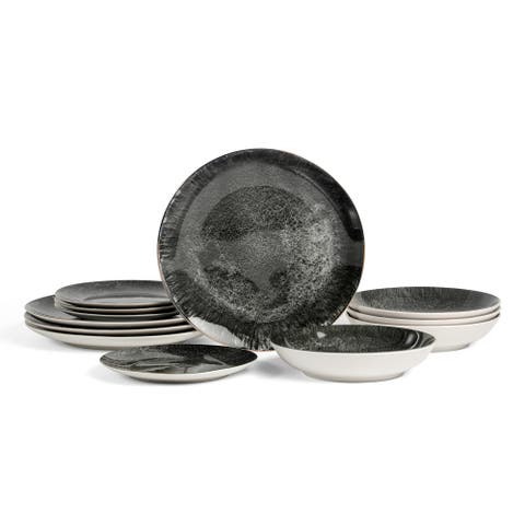 Onyx 12-Piece Dinnerware Set Porcelain, Service for 4