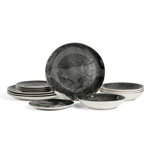 Christian Siriano Onyx 12-Piece Dinnerware Set Porcelain, Service for 4 in Black And Gold at Nordstrom