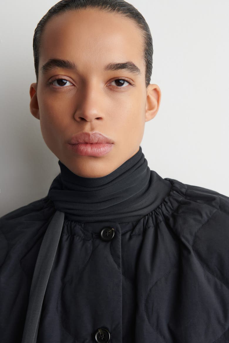 Gathered Quilted Down Jacket, Alternate, color, NAVY