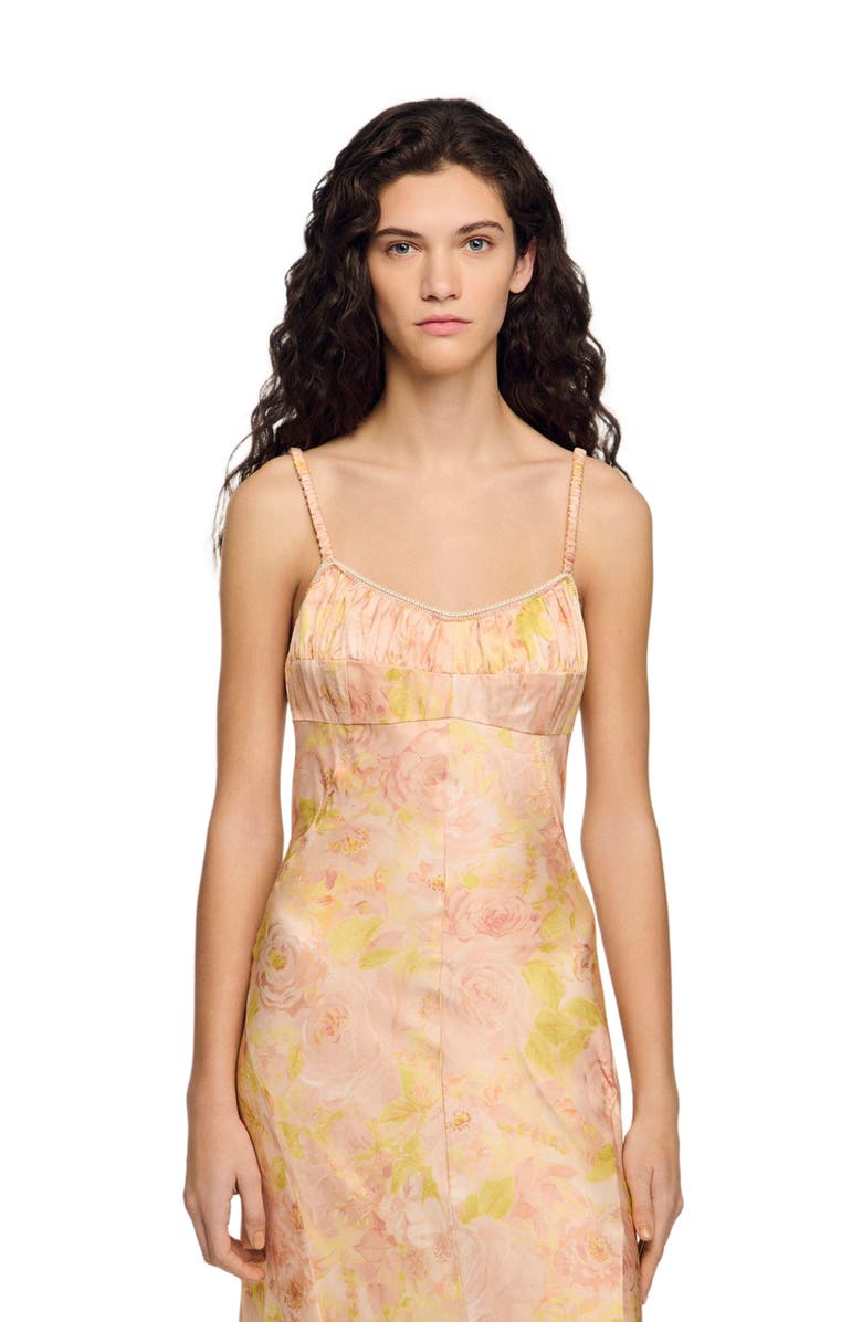 SANDRO Flower print maxi dress, Alternate, color, Pink / Green