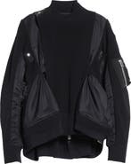 Sacai Mixed Media Bomber Jacket with Sweater Bib Overlay
