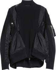 Sacai Mixed Media Bomber Jacket with Sweater Bib Overlay