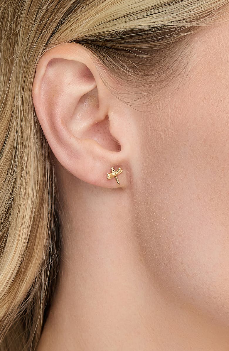 Bony Levy 14K Yellow Gold Dragonfly Stud Earrings, Alternate, color, 14K Yellow Gold