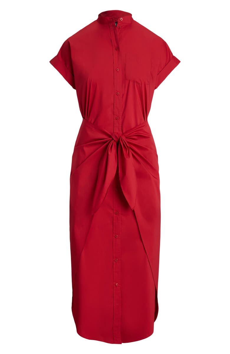 Lauren Ralph Lauren Tie Front Cotton Blend Shirtdress, Alternate, color, Madison Red