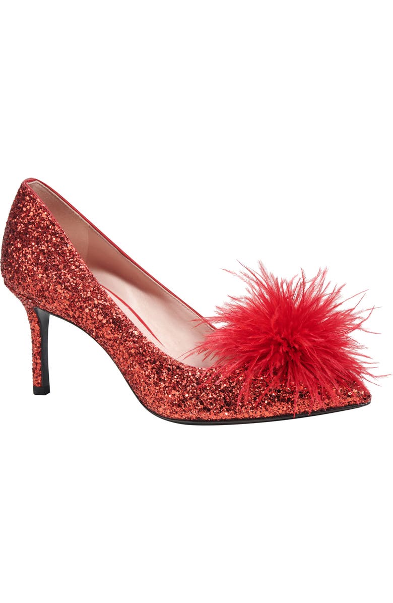 Kate Spade New York marabou pointed toe pump, Main, color, Engine Red