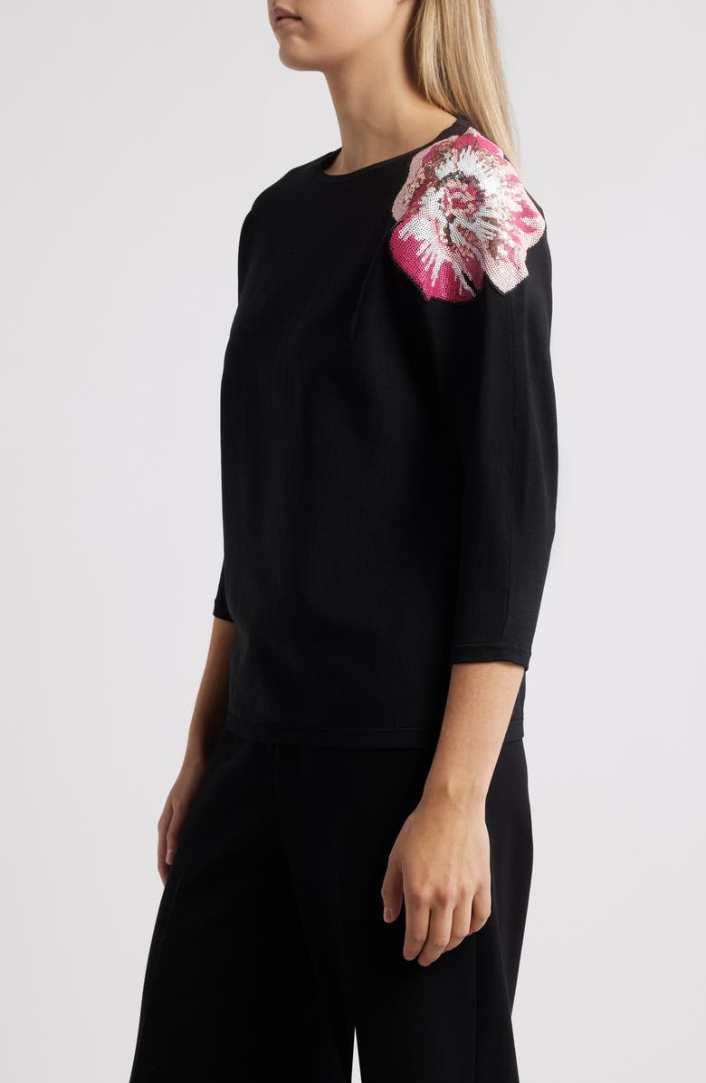 Anne Klein Floral Sequin Embellished Boat Neck Sweater, Alternate, color, 