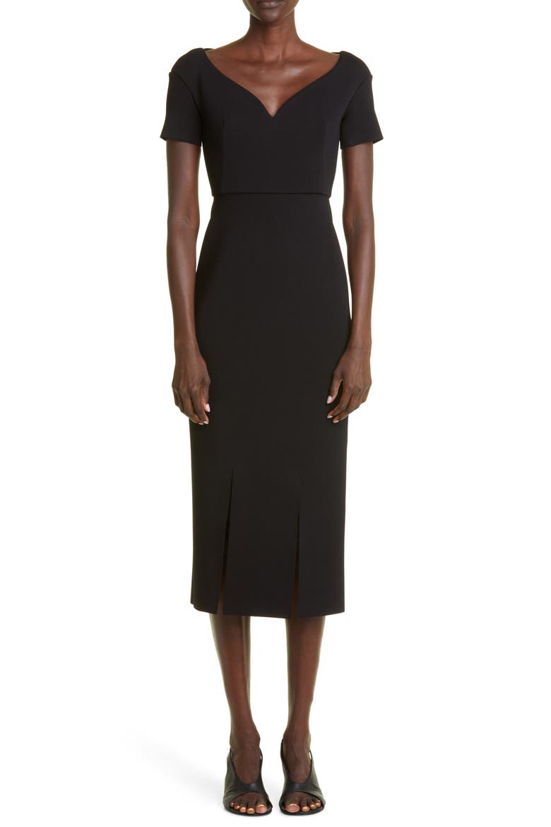 Sweetheart Neck Milano Knit Midi Dress, Main, color, BLACK