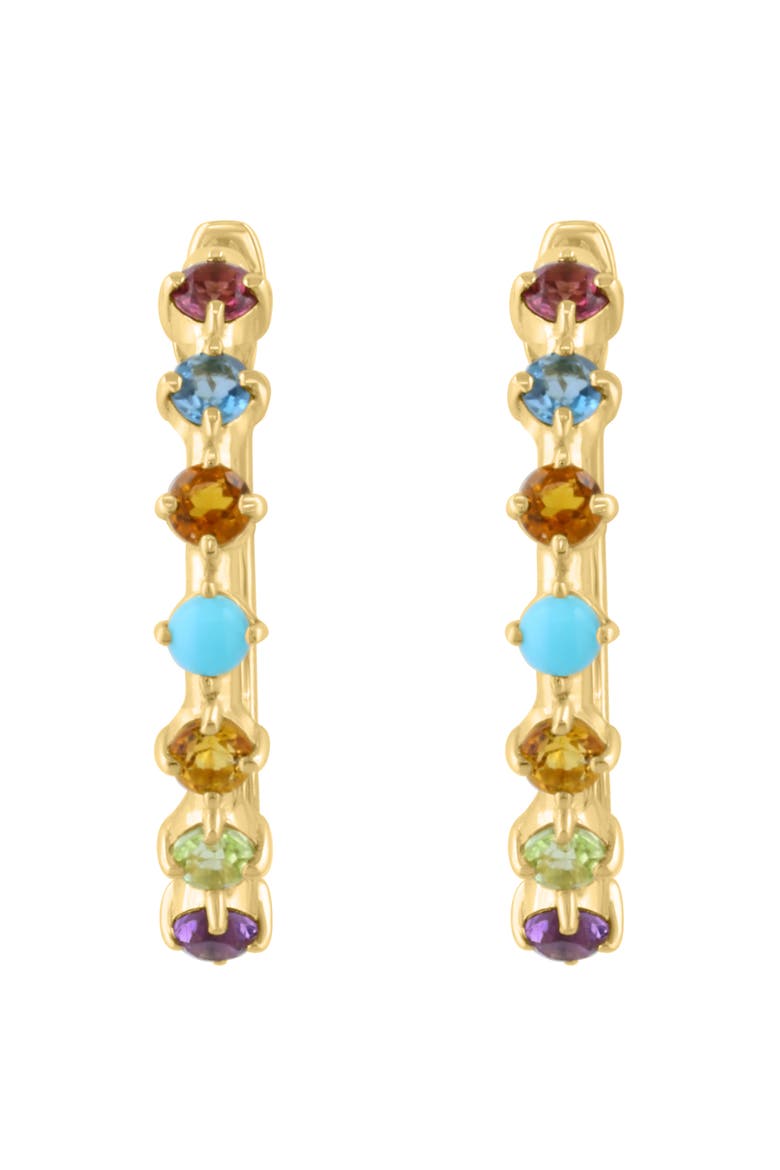 Gold Plated Sterling Silver Multistone Hoop Earrings, Alternate, color, MULTI