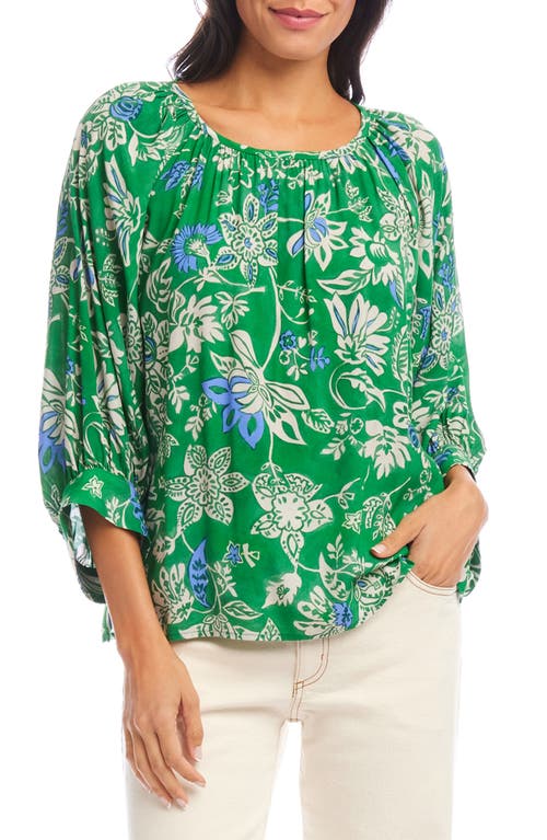 Karen Kane Floral Print Crepe Top In Green