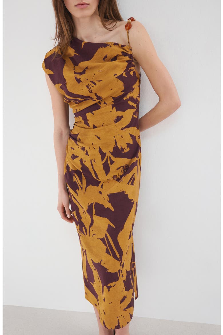 Print Asymmetric Maxi Dress, Alternate, color, OCHRE