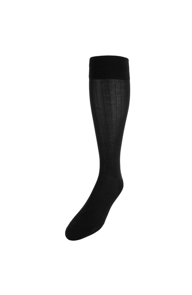Trafalgar Jasper Ribbed Over The Calf Solid Color Mercerized Cotton Socks, Main, color, Black