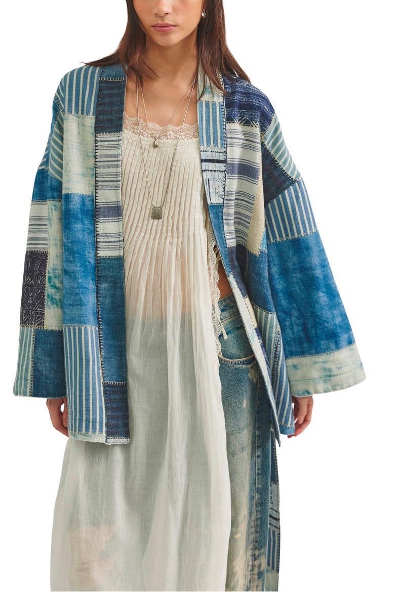 Evie Cotton Patchwork Kimono, Main, color, INDIGO PATCHWORK