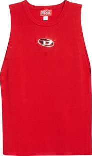 DIESEL® M-Caddix-Top Logo Cutout Sleeveless Rib Top