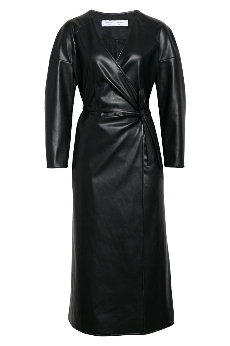 Proenza Schouler Faux Leather Long Sleeve Wrap Dress, Alternate, color, BLACK