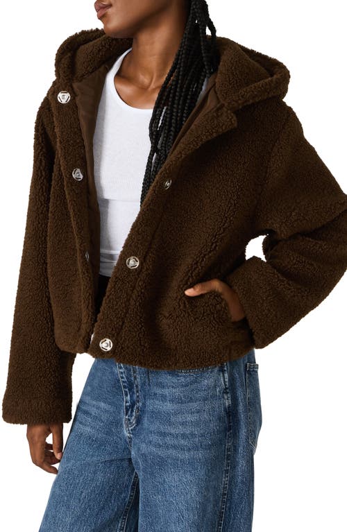 Steve Madden Hooded Faux Shearling Jacket In Brown
