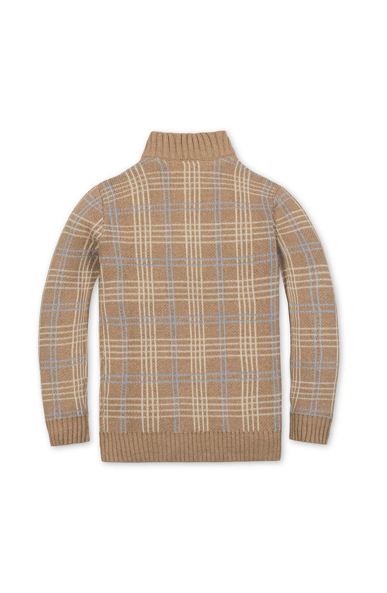 Hope & Henry Kids' Organic Mock Neck Intarsia Sweater, Alternate, color, Camel Heather Plaid Intarsia