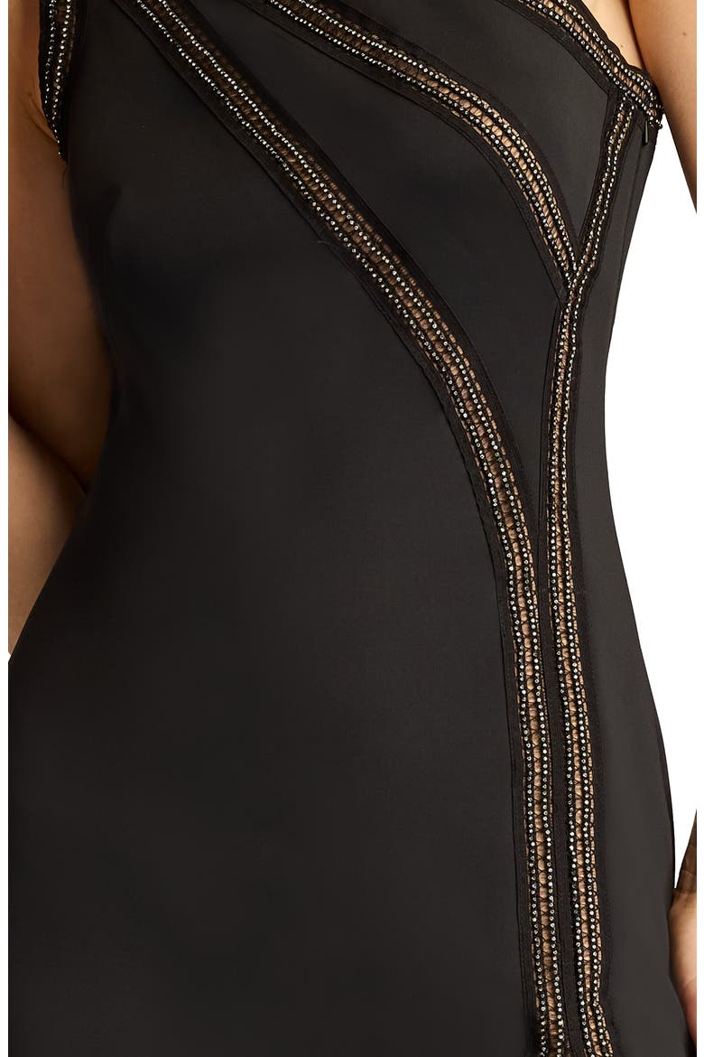 Bead Detail One-Shoulder Cocktail Dress, Alternate, color, BLACK