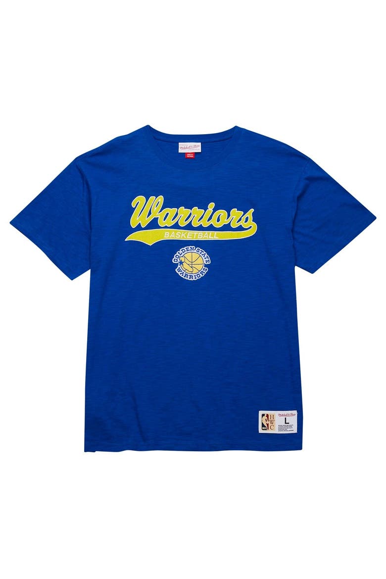 Men's Mitchell & Ness Royal Golden State Warriors Hardwood Classics Felt Applique Slub T-Shirt, Alternate, color, Royal