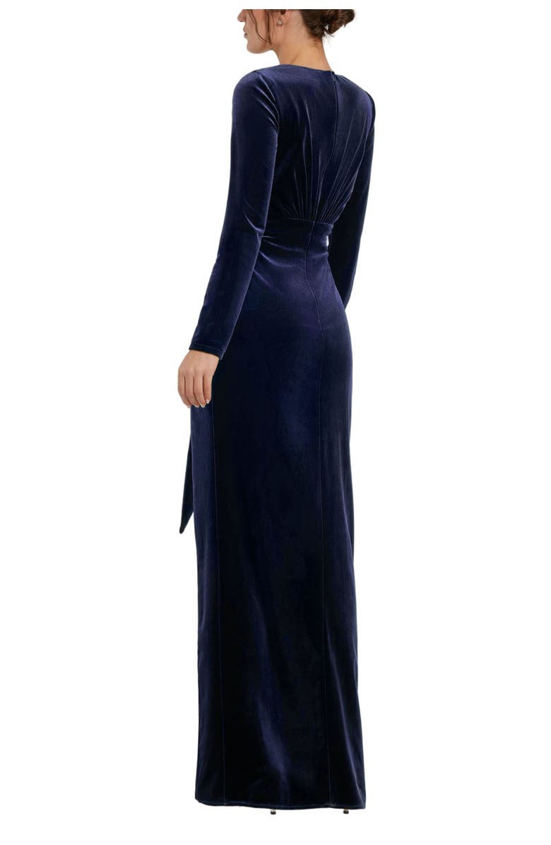 Mac Duggal Long Sleeve Deep V Neck Draped Velvet Gown, Alternate, color, Cobalt