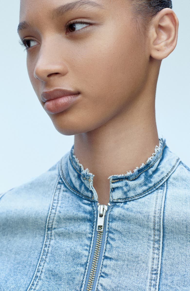 MANGO Distressed Zip Denim Jacket, Alternate, color, 