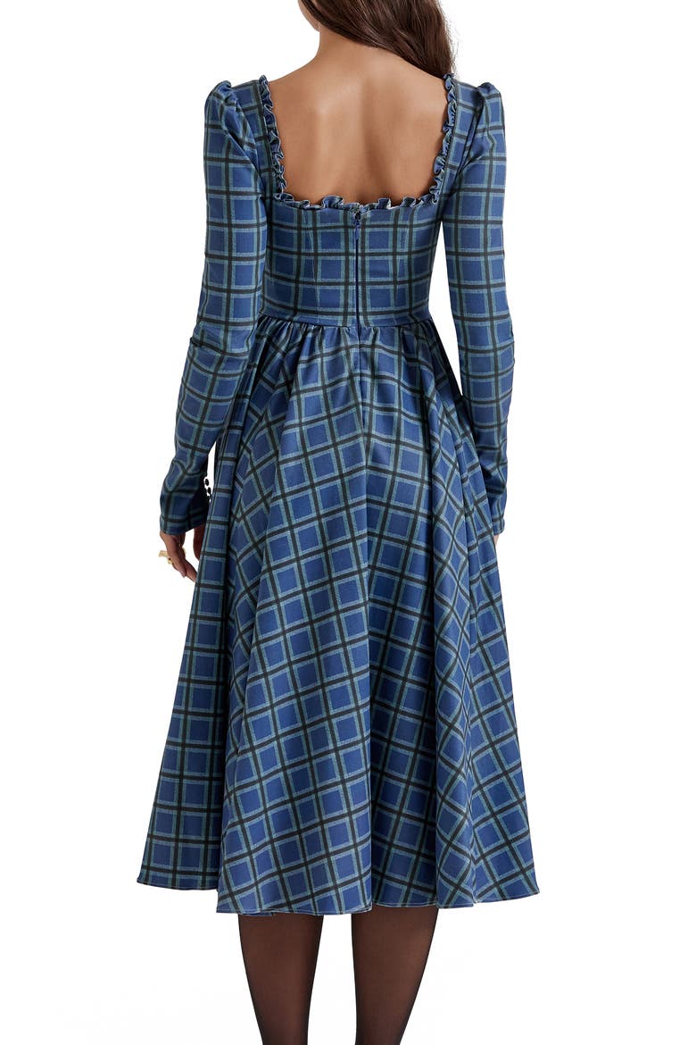 Delia Long Sleeve Midi Cocktail Dress, Alternate, color, BLUE TARTAN PRINT