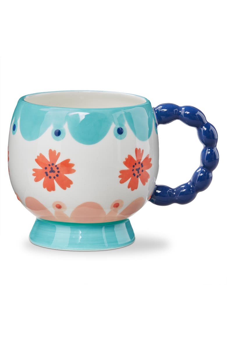 Eclectic Fun Footed Mug Earthenware Multi 18 oz 5.58x3.63x4 in, Main, color, Blue