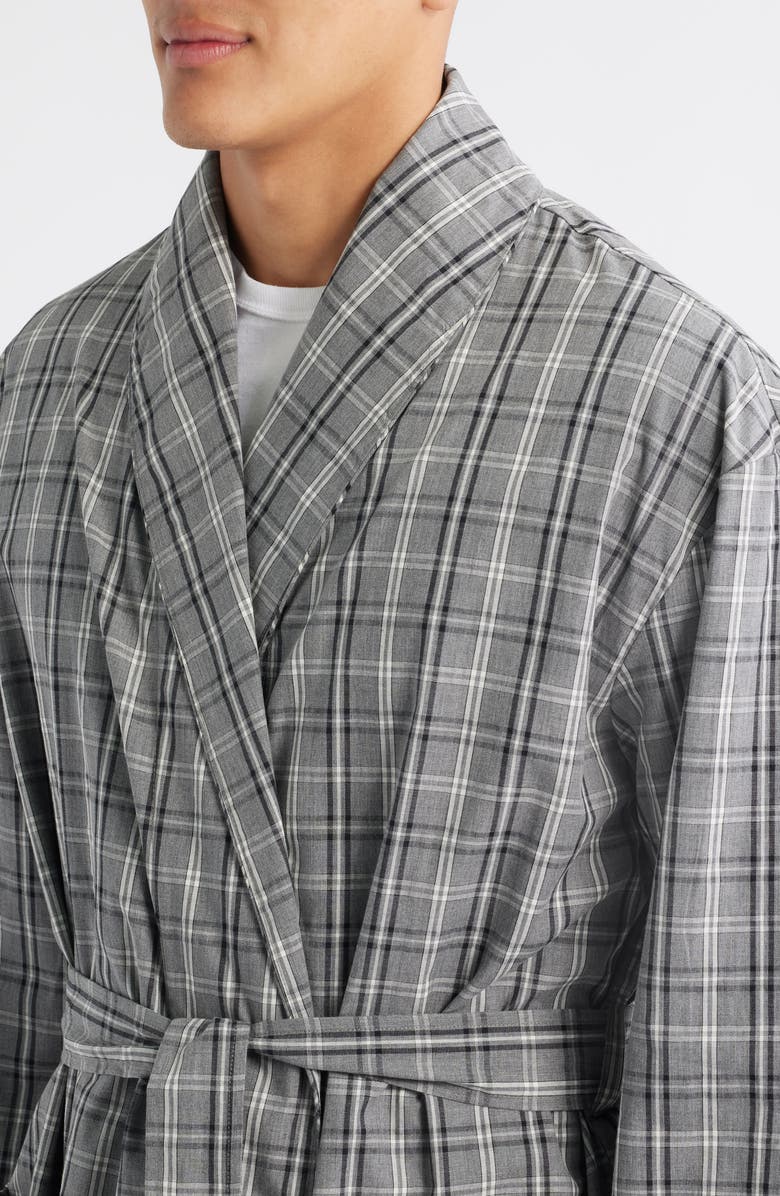 Majestic International Ash Plaid Cotton Robe, Alternate, color, Grey