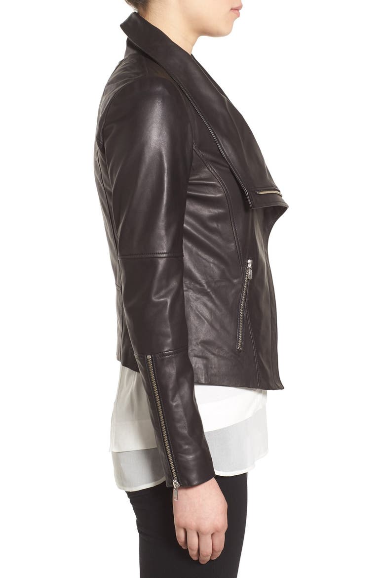 Drape Front Leather Jacket, Alternate, color, BLACK