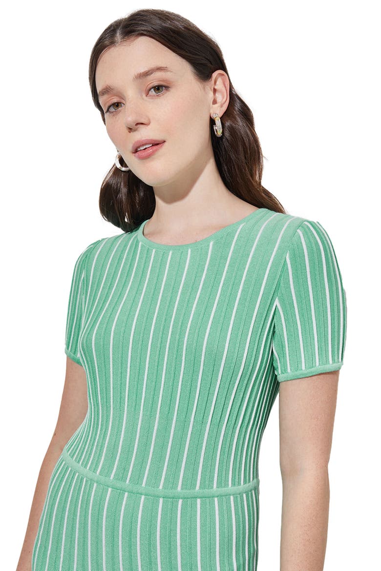 Modern Fit Stripe A-Line Knit Dress, Alternate, color, CALYPSO BLUE/ WHITE